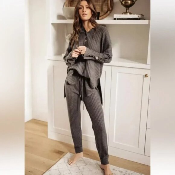 Free People Cream Ribbed Track Pants - Picture 6 of 15